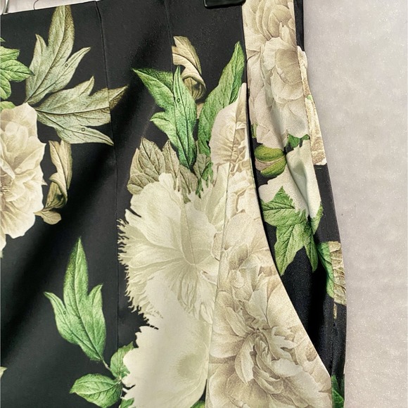 Karen Millen Womens Trousers Size 8 Black With White Tan Green Flowered - Picture 4 of 10